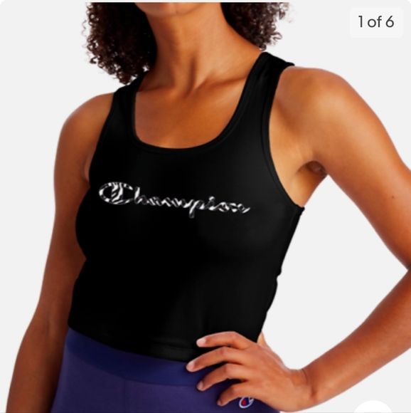 Champion Womens Black Authentic Zebra Logo Cropped Racerback Tank Top, Size XS - Picture 5 of 5